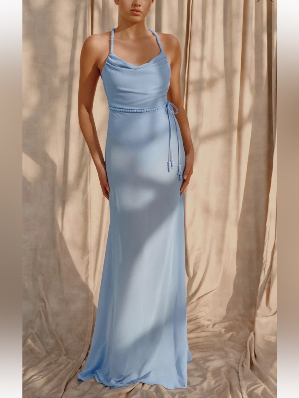 Meshki Elaine Chiffon Beaded Maxi Dress - Sky Blue